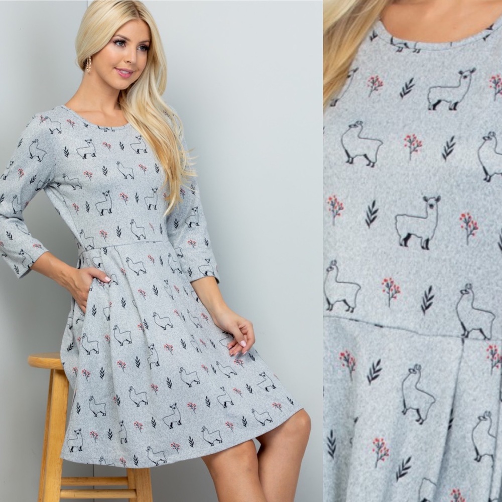 🦙Llama Prints Long Sleeves Tunic Sweater Dress